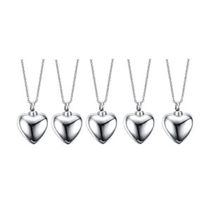 vnox pack of 5 cremation jewelry cute heart cremation urn necklace for ashes holder urn pendant necklace keepsake jewelry