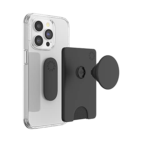 PopSockets Phone Wallet with Expanding Phone Grip, Phone Card Holder - Black