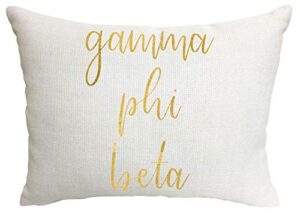 sorority shop gamma phi beta pillow – gold script design, 12" x 16" lumbar pillow sorority