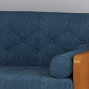 Great Deal Furniture Aidan Mid-Century Modern Tufted Fabric Sofa, Navy Blue and Dark Walnut