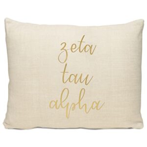 sorority shop zeta tau alpha pillow – gold script design, 12" x 16" lumbar pillow sorority
