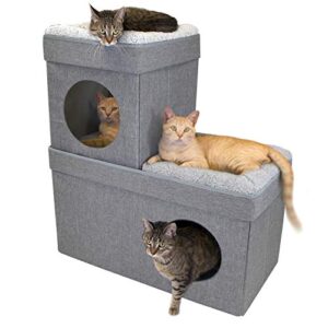 kitty city large stackable grey condo, cat cube, cat house, pop up bed, cat ottoman, mansion