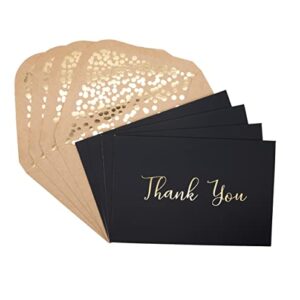 Thank You Cards -50 Pack Black and Gold Thank You Cards, Black Thank You Cards With Fancy Gold Foil letters- Include 52 Kraft Envelopes- For Funeral, Birthday, Wedding Thank You Cards - 4 x 6 inch…