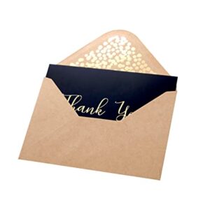 Thank You Cards -50 Pack Black and Gold Thank You Cards, Black Thank You Cards With Fancy Gold Foil letters- Include 52 Kraft Envelopes- For Funeral, Birthday, Wedding Thank You Cards - 4 x 6 inch…