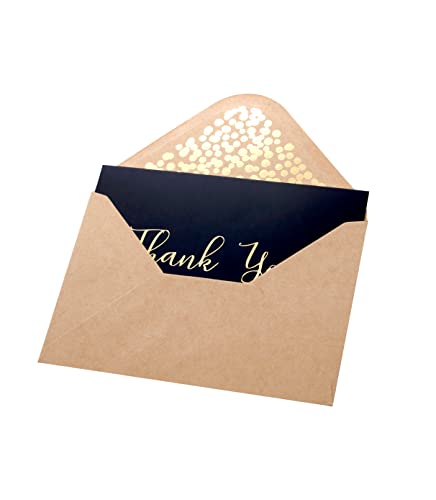 Thank You Cards -50 Pack Black and Gold Thank You Cards, Black Thank You Cards With Fancy Gold Foil letters- Include 52 Kraft Envelopes- For Funeral, Birthday, Wedding Thank You Cards - 4 x 6 inch…