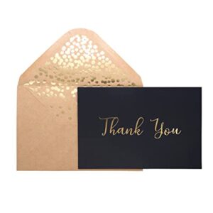 Thank You Cards -50 Pack Black and Gold Thank You Cards, Black Thank You Cards With Fancy Gold Foil letters- Include 52 Kraft Envelopes- For Funeral, Birthday, Wedding Thank You Cards - 4 x 6 inch…