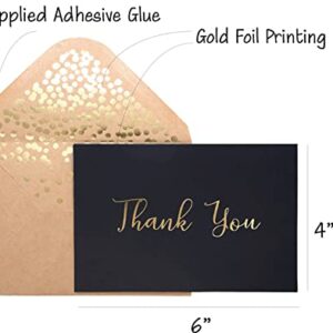 Thank You Cards -50 Pack Black and Gold Thank You Cards, Black Thank You Cards With Fancy Gold Foil letters- Include 52 Kraft Envelopes- For Funeral, Birthday, Wedding Thank You Cards - 4 x 6 inch…