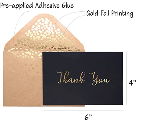 Thank You Cards -50 Pack Black and Gold Thank You Cards, Black Thank You Cards With Fancy Gold Foil letters- Include 52 Kraft Envelopes- For Funeral, Birthday, Wedding Thank You Cards - 4 x 6 inch…