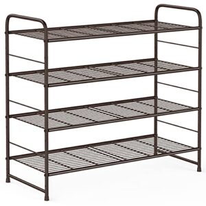 auledio 4-tier shoe rack,stackable and adjustable multi-function wire grid shoe organizer storage,extra large capacity, space saving, fits boots, high heels, slippers and more(bronze)