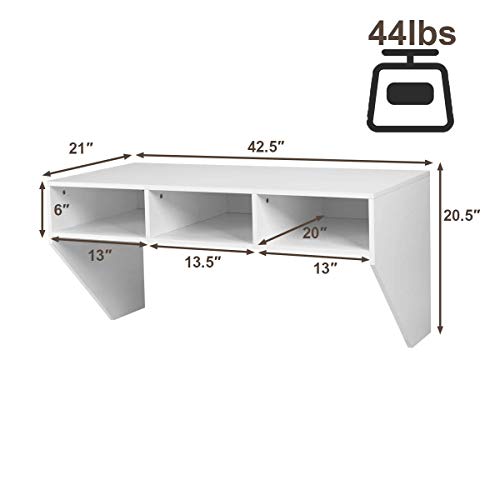 Giantex Wall Mounted Desk Floating Computer Desk, Writing Study Table W/3 Storage Shelves, Laptop PC Table for Living Room, Bedroom, Office (White)