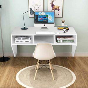 Giantex Wall Mounted Desk Floating Computer Desk, Writing Study Table W/3 Storage Shelves, Laptop PC Table for Living Room, Bedroom, Office (White)