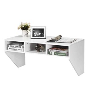 Giantex Wall Mounted Desk Floating Computer Desk, Writing Study Table W/3 Storage Shelves, Laptop PC Table for Living Room, Bedroom, Office (White)