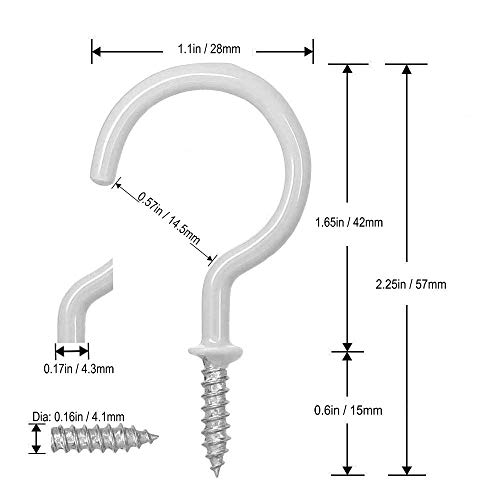 Fjiangyi Pack of 40 Utility 1-1/2 inch Ceiling Hooks Vinyl Coated Screw-in Wall Hooks Plant Hooks Hangers Kitchen Hooks Cup Hooks for Indoor & Outdoor Use