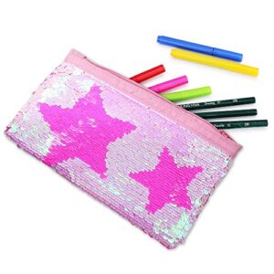 Cute Pencil Case for Girls Kids Mermaid Sequin Pencil Pouch Pen Holder Cosmetic Makeup Organizer Bag Purse for Women