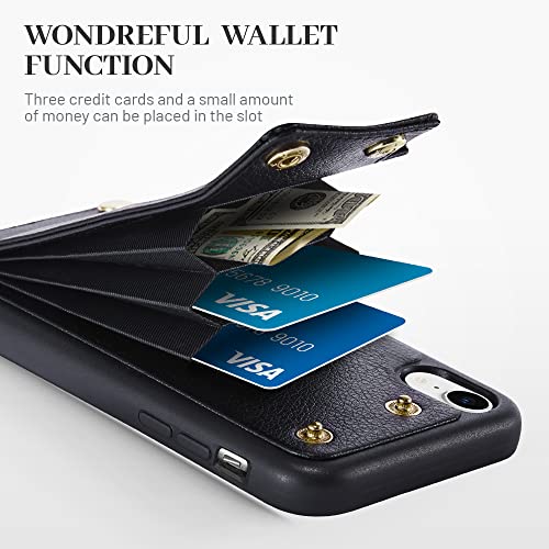 LAMEEKU Wallet Case for iPhone XR, Finger Kickstand Ring Holder Leather Case with Card Holder Slot Money Pocket 360°Rotation Metal Ring Grip Stand Cover for Apple iPhone XR 6.1''-Black