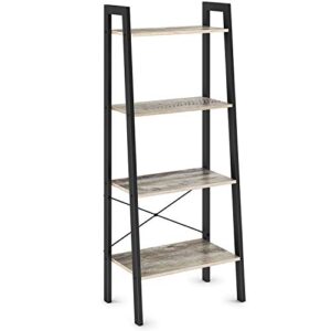 ballucci ladder shelf, 4-tier bookshelf, free standing bookcase storage rack plant stand, industrial accent furniture for living room, home office, bathroom, bedroom - rustic gray
