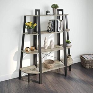 Ballucci Ladder Shelf, 4-Tier Bookshelf, Free Standing Bookcase Storage Rack Plant Stand, Industrial Accent Furniture for Living Room, Home Office, Bathroom, Bedroom - Rustic Gray