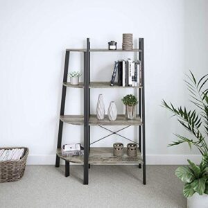 Ballucci Ladder Shelf, 4-Tier Bookshelf, Free Standing Bookcase Storage Rack Plant Stand, Industrial Accent Furniture for Living Room, Home Office, Bathroom, Bedroom - Rustic Gray