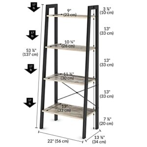 Ballucci Ladder Shelf, 4-Tier Bookshelf, Free Standing Bookcase Storage Rack Plant Stand, Industrial Accent Furniture for Living Room, Home Office, Bathroom, Bedroom - Rustic Gray