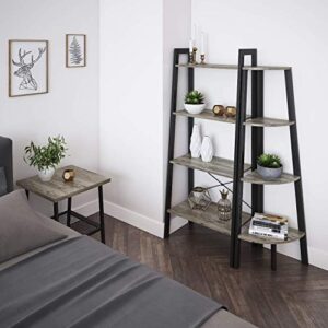 Ballucci Ladder Shelf, 4-Tier Bookshelf, Free Standing Bookcase Storage Rack Plant Stand, Industrial Accent Furniture for Living Room, Home Office, Bathroom, Bedroom - Rustic Gray