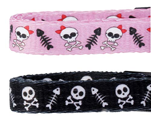 BoomBone Skull Cat Collar Breakaway with Bell,Pack of 2 Safe Halloween Puppy Collars