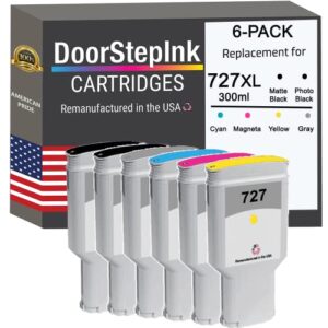 doorstepink remanufactured in the usa ink cartridge replacements for hp 727 300ml 6-pk b c m y pbk g for printers designjet t1500 t2500 t920 t930