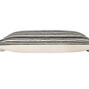 Creative Co-Op White Cotton & Chenille Woven Lumbar Raised Black Stripes & Thick Tassels Pillows