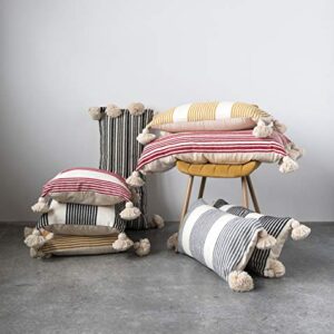 Creative Co-Op White Cotton & Chenille Woven Lumbar Raised Black Stripes & Thick Tassels Pillows