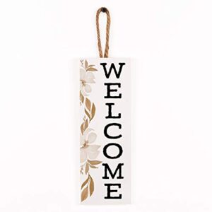 p. graham dunn welcome floral brown 10 x 4 solid pine wood decorative vertical string sign