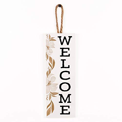 P. Graham Dunn Welcome Floral Brown 10 x 4 Solid Pine Wood Decorative Vertical String Sign