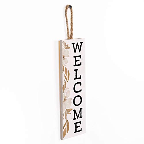 P. Graham Dunn Welcome Floral Brown 10 x 4 Solid Pine Wood Decorative Vertical String Sign
