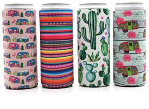 party girl kim slim can coolers - neoprene insulated slim can cooler for tall skinny 12oz cans like truly hard seltzers and red bull - 4 pack camper