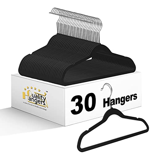 Quality Kids Plastic 30 Pack Non Velvet Non-Flocked Thin Compact Children's Hangers Swivel Hook for Shirts Blouse Coats (Black, 30)