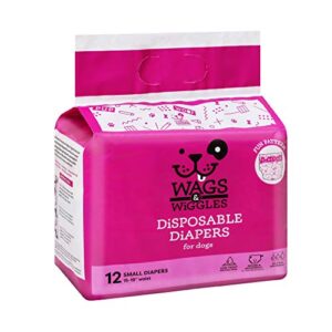 wags & wiggles female dog diapers | doggie diapers for female dogs | small dog diapers, 15"-19" waist - 12 pack | disposable dog diapers for female dogs