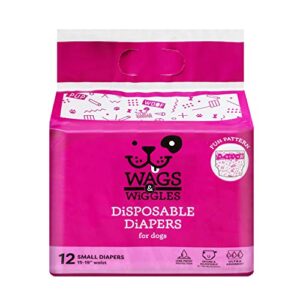 Wags & Wiggles Female Dog Diapers | Doggie Diapers for Female Dogs | Small Dog Diapers, 15"-19" Waist - 12 Pack | Disposable Dog Diapers for Female Dogs