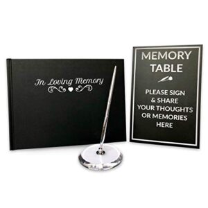 funeral guest book | memorial guest book | black guest book for funeral hardcover | guestbook for sign in, condolence | in loving memory in silver foil | silver pen and memory table card sign included