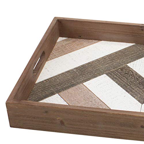 Stonebriar Rectangle Geometric Wooden Serving Tray with Handles, 18" x 12"