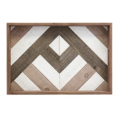 Stonebriar Rectangle Geometric Wooden Serving Tray with Handles, 18" x 12"