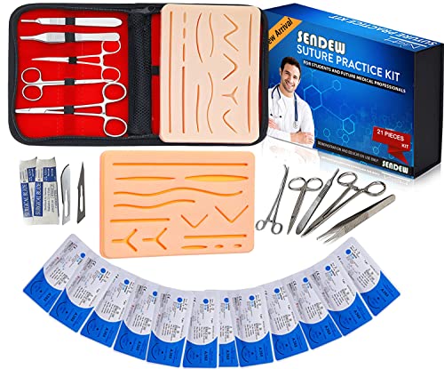 Suture Training Pad Suture Kit Practice Kit for Medical Dental Vet Training Students, Including Large Silicone Pad,Tool Kit with Needles-Demonstration Purpose Only