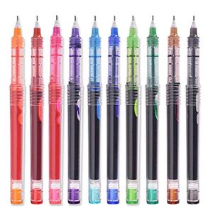 10pcs rolling ball pens, quick-drying ink pens, 0.5mm fine point pens liquid ink rollerball pens for school office home. (10 colors ink)