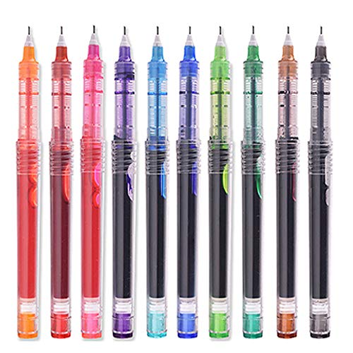 10pcs Rolling Ball Pens, Quick-Drying Ink Pens, 0.5mm Fine Point Pens Liquid Ink Rollerball Pens for School Office Home. (10 Colors Ink)
