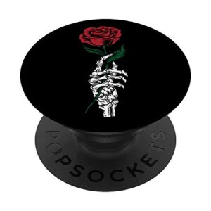 rose flower tattoo - white skeleton hand holding a red rose popsockets popgrip: swappable grip for phones & tablets