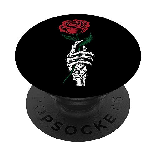 Rose Flower Tattoo - White Skeleton Hand Holding a Red Rose PopSockets PopGrip: Swappable Grip for Phones & Tablets