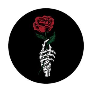 Rose Flower Tattoo - White Skeleton Hand Holding a Red Rose PopSockets PopGrip: Swappable Grip for Phones & Tablets