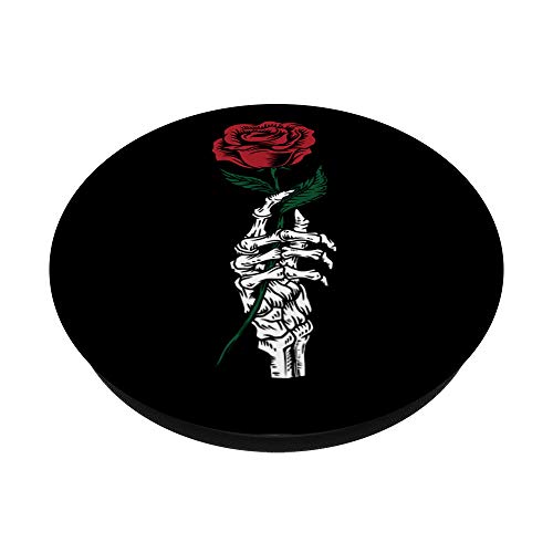 Rose Flower Tattoo - White Skeleton Hand Holding a Red Rose PopSockets PopGrip: Swappable Grip for Phones & Tablets