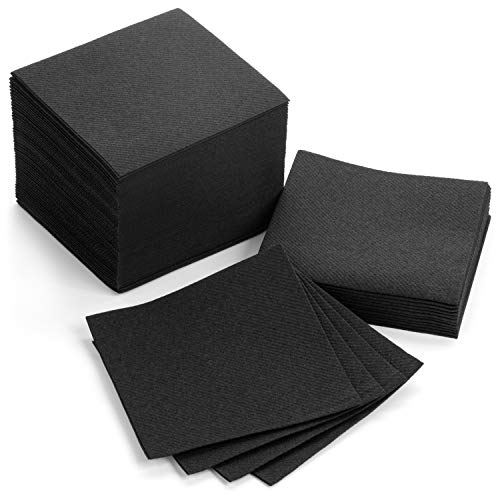 AH AMERICAN HOMESTEAD Cocktail Napkins-Disposable Beverage/Bar Napkins-Black Linen-Like Square Napkins-Eco-Friendly & Compostable-Everyday Use, Party or Wedding 4.75inch x 4.75inch (100 Count, Black)