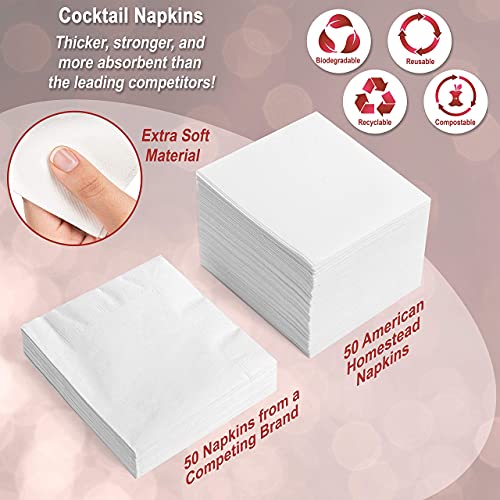 AH AMERICAN HOMESTEAD Cocktail Napkins-Disposable Beverage/Bar Napkins-Black Linen-Like Square Napkins-Eco-Friendly & Compostable-Everyday Use, Party or Wedding 4.75inch x 4.75inch (100 Count, Black)