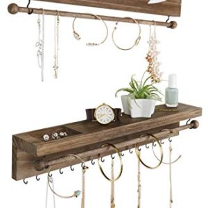 SoCal Buttercup Rustic Necklace and Jewelry Organizer - Hanging Wall Mount Display - Mounted Wooden Holder for Earrings, Necklaces, Bracelets, and Many Other Accessories (Two Piece, Rustic)