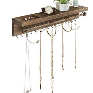 SoCal Buttercup Rustic Necklace and Jewelry Organizer - Hanging Wall Mount Display - Mounted Wooden Holder for Earrings, Necklaces, Bracelets, and Many Other Accessories (Two Piece, Rustic)