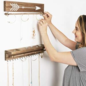 SoCal Buttercup Rustic Necklace and Jewelry Organizer - Hanging Wall Mount Display - Mounted Wooden Holder for Earrings, Necklaces, Bracelets, and Many Other Accessories (Two Piece, Rustic)